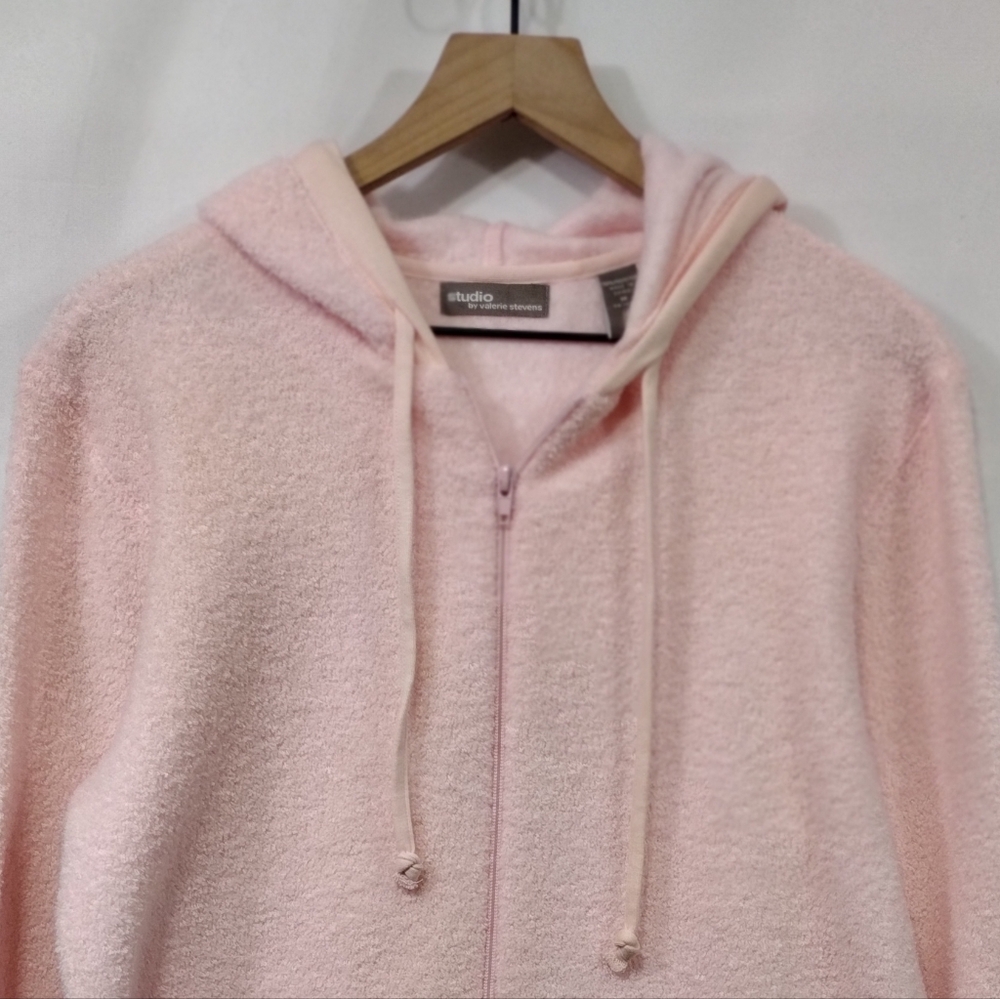 Studio Pink Fuzzy Zip-Up Hoodie Women's M Pink Cozy Comfy Warm Casual Winter - Picture 2 of 8